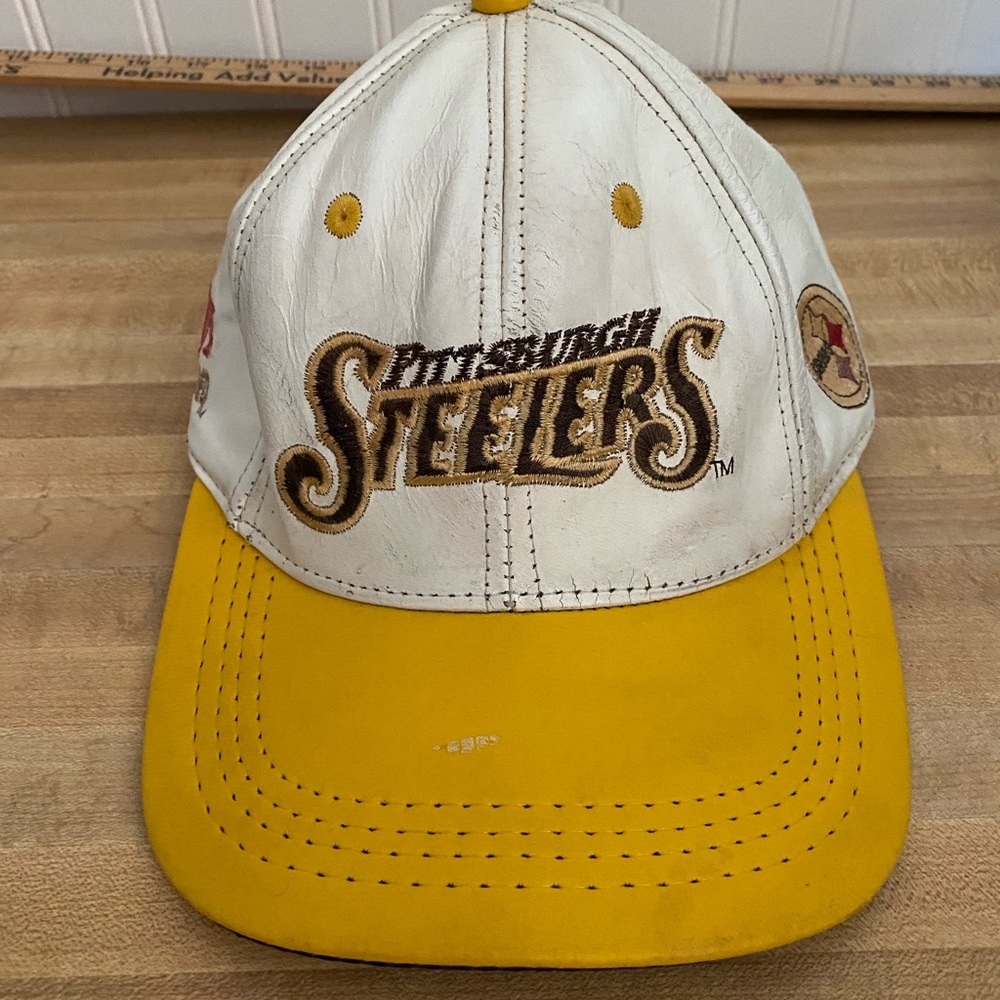 Preowned Vintage “Pittsburgh Steelers” Leather Hat/Cap. Has some Flaws